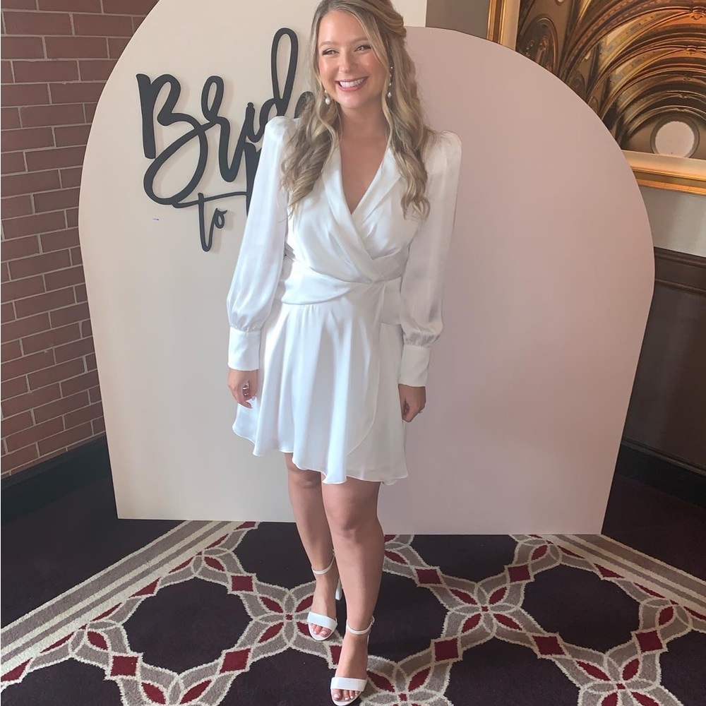 White satin long sleeve dress